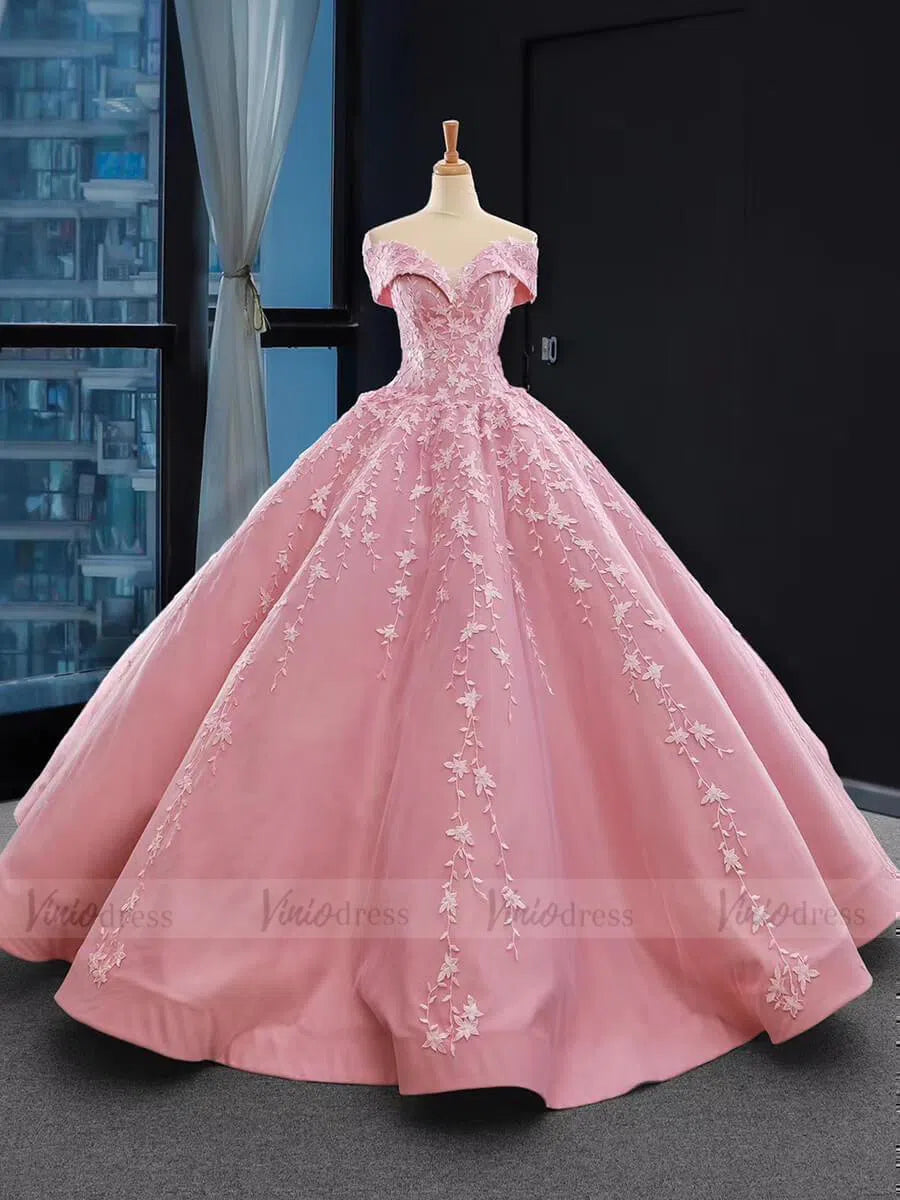 Prom Dress 2025 Off the Shoulder Quinceanera Dress Pink Ball Gown Prom Dresses 66590 viniodress-unique prom dresses-Pink-Custom Size-Viniodress