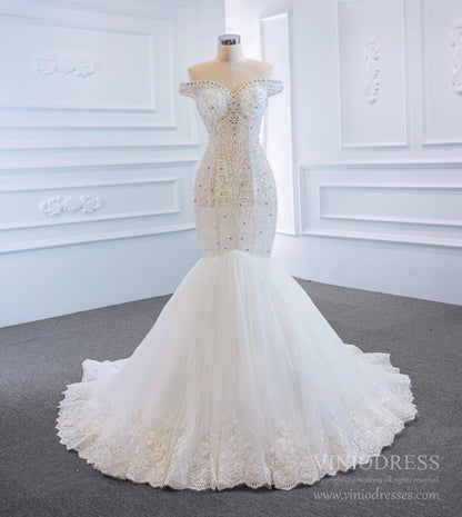 Off the Shoulder Red Mermaid Pageant Gown Beaded Wedding Dresses 67150-wedding dresses 2025 -Viniodress-Red-Custom Size-