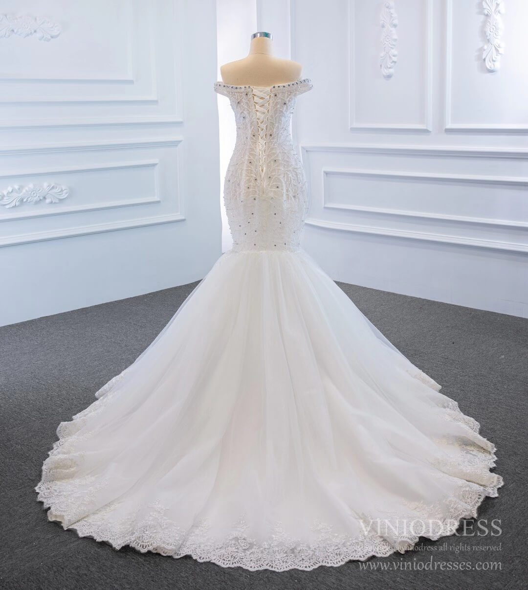 Off the Shoulder Red Mermaid Pageant Gown Beaded Wedding Dresses 67150-wedding dresses 2025 -Viniodress-Red-Custom Size-