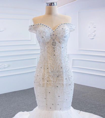 Off the Shoulder Red Mermaid Pageant Gown Beaded Wedding Dresses 67150-wedding dresses 2025 -Viniodress-Red-Custom Size-