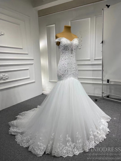 Off the Shoulder Red Mermaid Pageant Gown Beaded Wedding Dresses 67150-wedding dresses 2025 -Viniodress-Red-Custom Size-