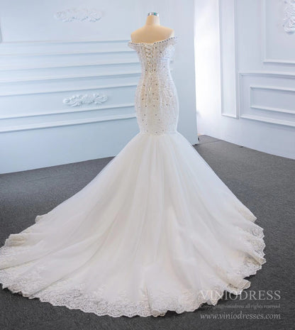 Off the Shoulder Red Mermaid Pageant Gown Beaded Wedding Dresses 67150-wedding dresses 2025 -Viniodress-Red-Custom Size-