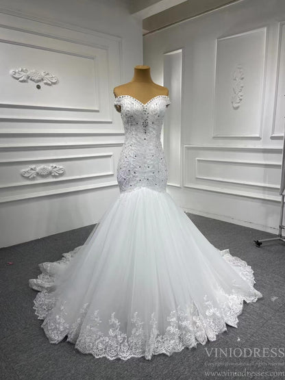 Off the Shoulder Red Mermaid Pageant Gown Beaded Wedding Dresses 67150-wedding dresses 2025 -Viniodress-Ivory-Custom Size-