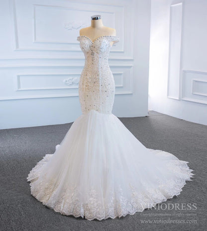 Off the Shoulder Red Mermaid Pageant Gown Beaded Wedding Dresses 67150-wedding dresses 2025 -Viniodress-Red-Custom Size-