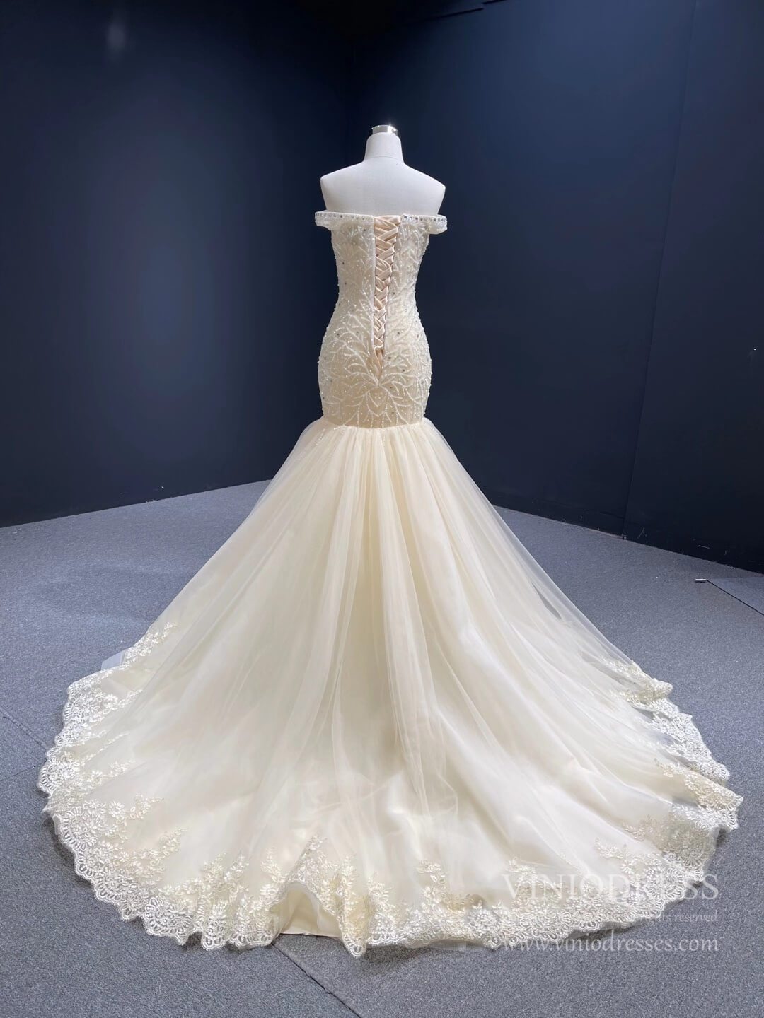 Off the Shoulder Red Mermaid Pageant Gown Beaded Wedding Dresses 67150-wedding dresses 2025 -Viniodress-Red-Custom Size-