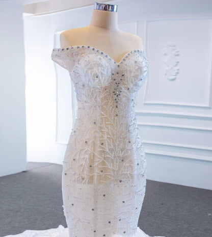 Off the Shoulder Red Mermaid Pageant Gown Beaded Wedding Dresses 67150-wedding dresses 2025 -Viniodress-Red-Custom Size-