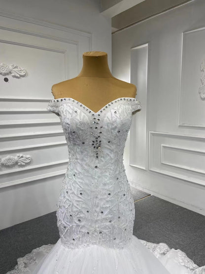 Off the Shoulder Red Mermaid Pageant Gown Beaded Wedding Dresses 67150-wedding dresses 2025 -Viniodress-Red-Custom Size-