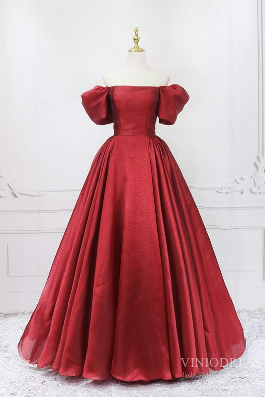 Off the Shoulder Red Organza Prom Dresses-Prom Dresses 2025 -VINIODRESS-Red-US2-