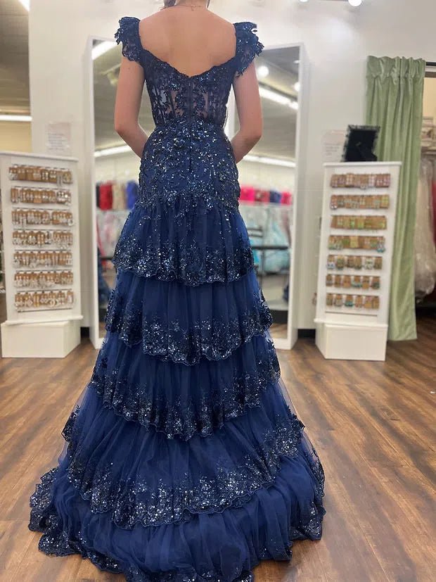 Off the Shoulder Red Sequin Lace Ruffle Prom Dresses with Slit FD3637B-prom dresses 2025 -Viniodress-Red-Custom Size-