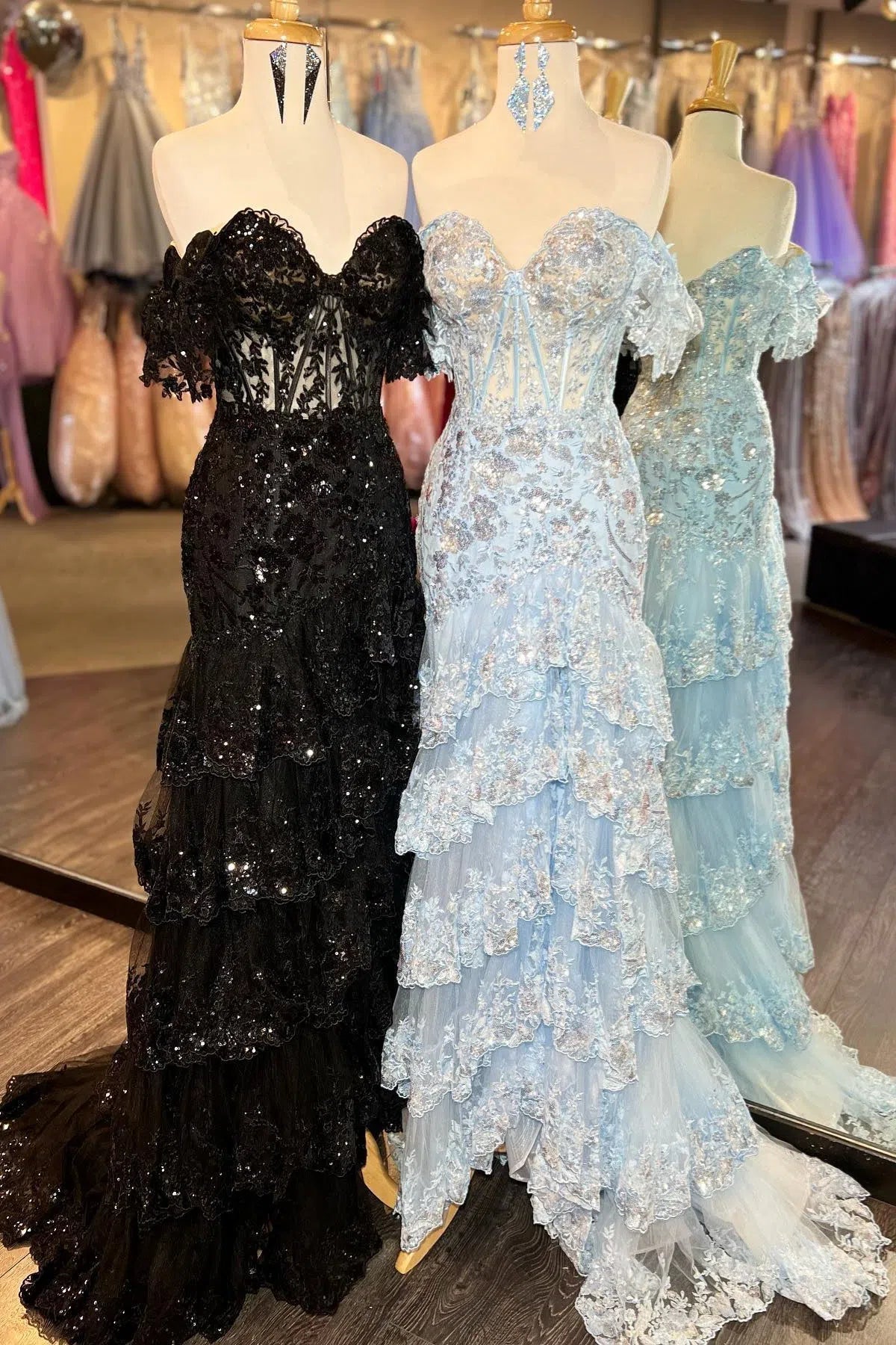 Off the Shoulder Red Sequin Lace Ruffle Prom Dresses with Slit FD3637B-prom dresses 2025 -Viniodress-Red-Custom Size-