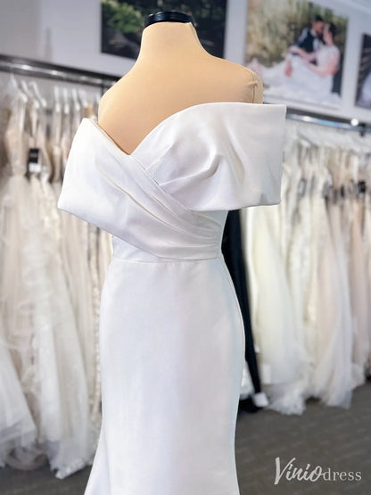 Off-the-Shoulder Satin Mermaid Wedding Dress with Folded Neckline – VW2603-wedding dresses 2025 -Viniodress-Ivory-Custom Size-