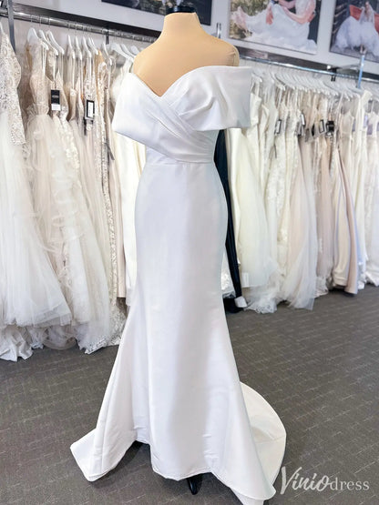 Off-the-Shoulder Satin Mermaid Wedding Dress with Folded Neckline – VW2603-wedding dresses 2025 -Viniodress-Ivory-Custom Size-