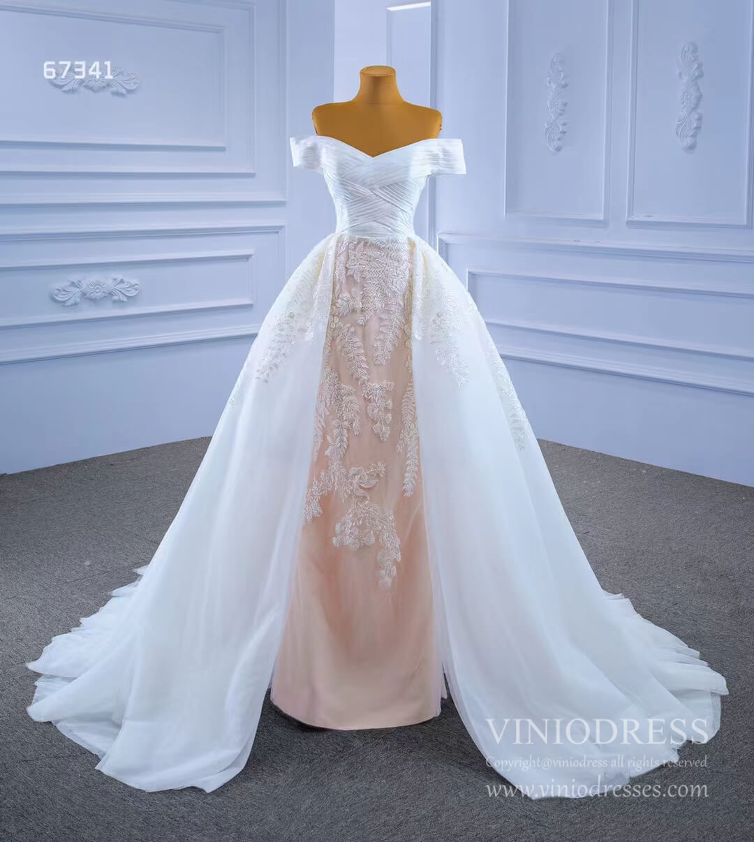 Off the Shoulder Sheath Overskirt Wedding Dresses 67341-wedding dresses 2025 -Viniodress-As Picture-Custom Size-
