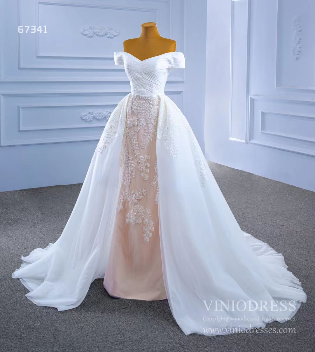 Off the Shoulder Sheath Overskirt Wedding Dresses 67341-wedding dresses 2025 -Viniodress-As Picture-Custom Size-
