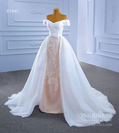 Off the Shoulder Sheath Overskirt Wedding Dresses 67341-wedding dresses 2025 -Viniodress-As Picture-Custom Size-