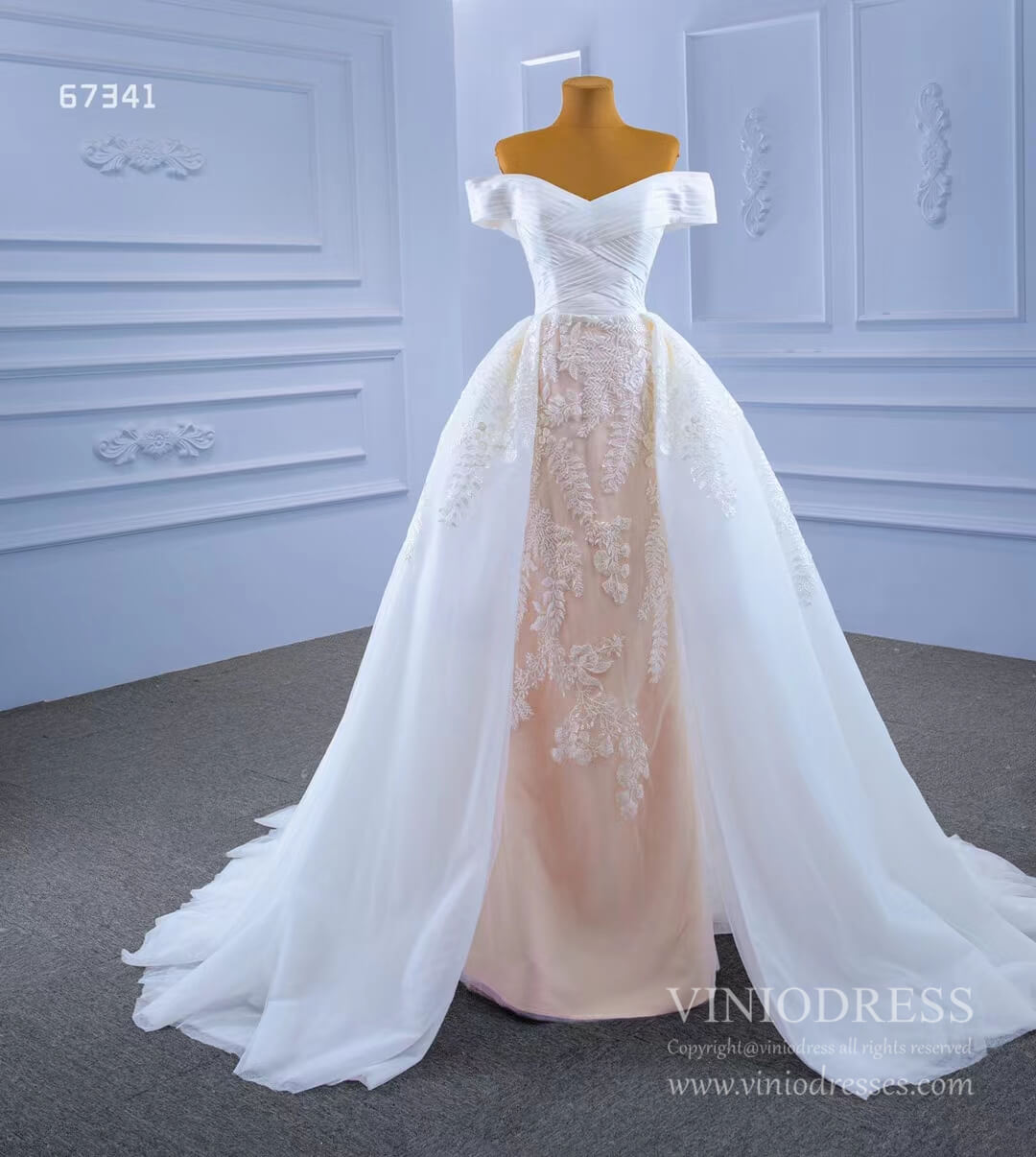 Off the Shoulder Sheath Overskirt Wedding Dresses 67341-wedding dresses 2025 -Viniodress-As Picture-Custom Size-