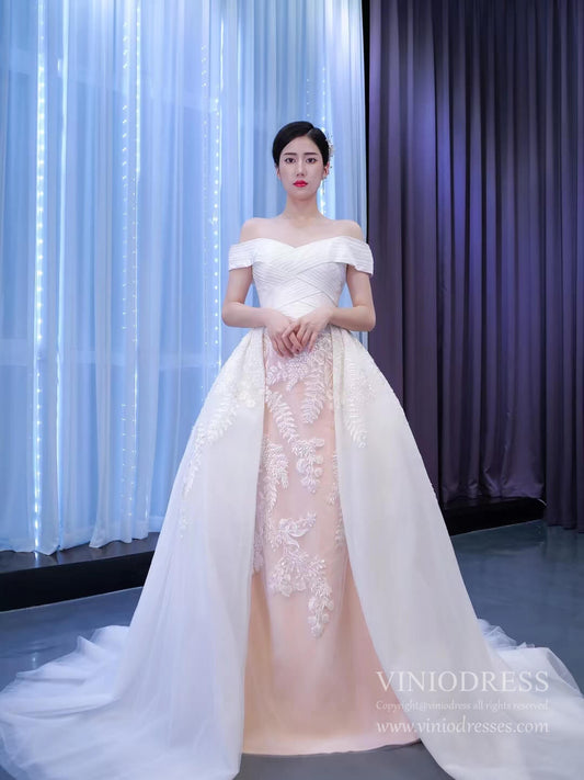 Off the Shoulder Sheath Overskirt Wedding Dresses 67341-wedding dresses 2025 -Viniodress-As Picture-Custom Size-