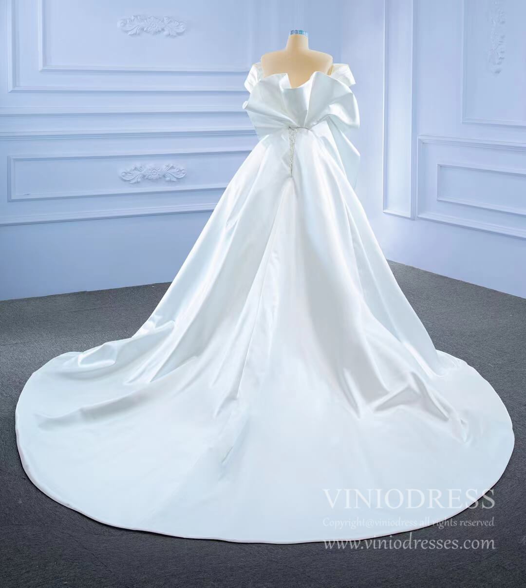 Off the Shoulder Sheath Satin Overskirt Wedding Dresses 67277-wedding dresses 2025 -Viniodress-Ivory-Custom Size-