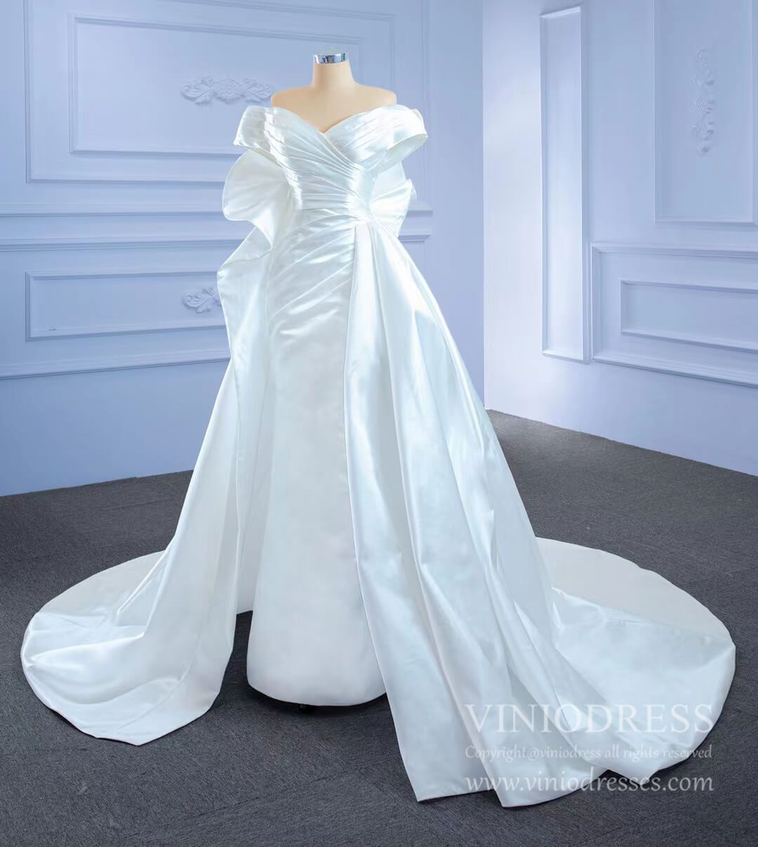 Off the Shoulder Sheath Satin Overskirt Wedding Dresses 67277-wedding dresses 2025 -Viniodress-Ivory-Custom Size-