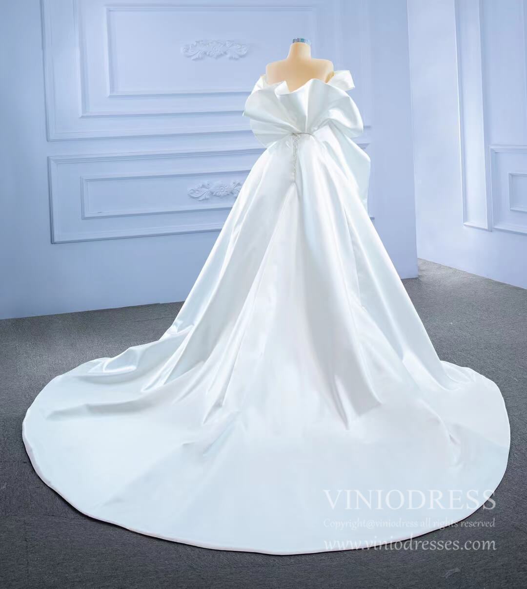 Off the Shoulder Sheath Satin Overskirt Wedding Dresses 67277-wedding dresses 2025 -Viniodress-Ivory-Custom Size-