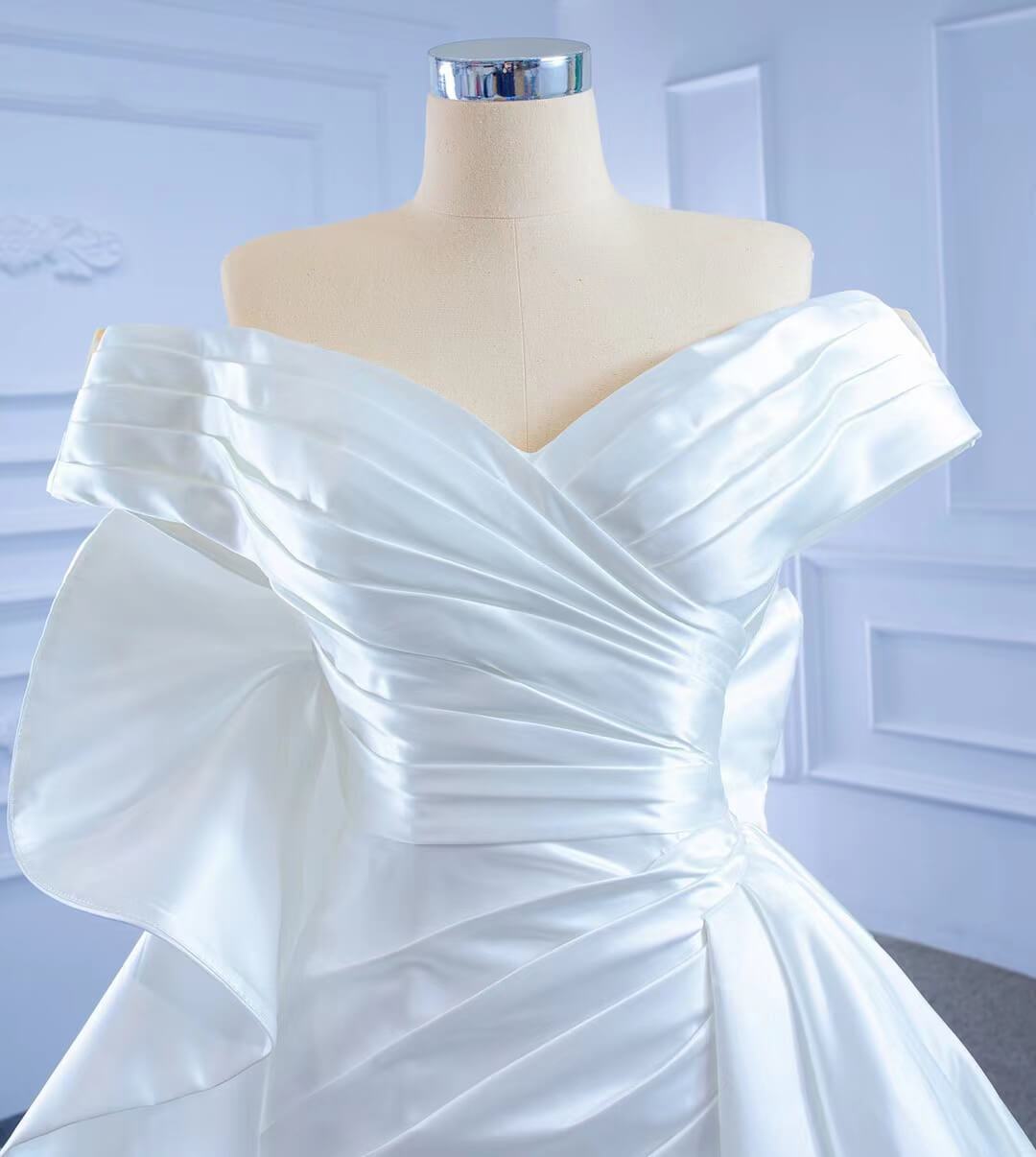 Off the Shoulder Sheath Satin Overskirt Wedding Dresses 67277-wedding dresses 2025 -Viniodress-Ivory-Custom Size-