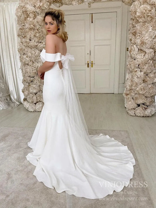 Off the Shoulder Simple Mermaid Wedding Dresses VW1876-wedding dresses 2025 -Viniodress-Ivory-Custom Size-