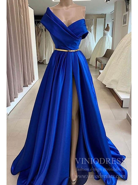 Off the Shoulder Simple Royal Blue Prom Dresses Long FD1788-prom dresses 2025 -Viniodress-Royal Blue-Custom Size-