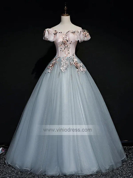 Prom Dress 2025 Off the Shoulder Slate Grey Sweet 15 Dresses FD1463-unique prom dresses-Grey-Custom Size-Viniodress