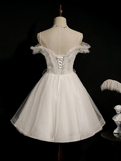 Off the Shoulder Tulle Homecoming Dresses with Strap SD1369-Homecoming Dresses 2025 -VINIODRESS-US2-Ivory-