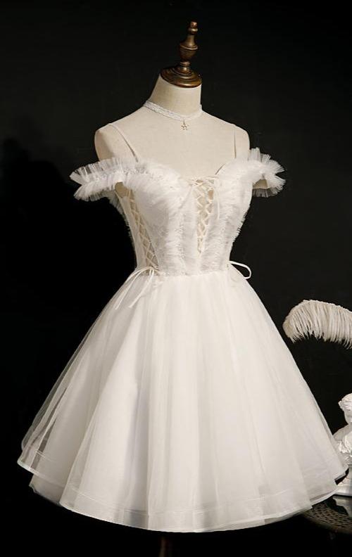 Off the Shoulder Tulle Homecoming Dresses with Strap SD1369-Homecoming Dresses 2025 -VINIODRESS-US2-Ivory-