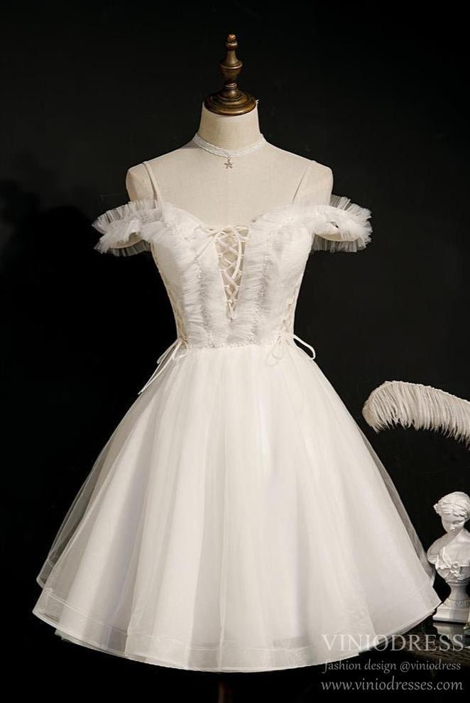 Off the Shoulder Tulle Homecoming Dresses with Strap SD1369-Homecoming Dresses 2025 -VINIODRESS-US2-Ivory-