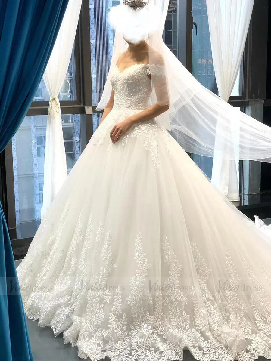 Off the Shoulder Wedding Dresses Plus Size Lace Bridal Gowns VW1033-wedding dresses 2025 -Viniodress-Ivory-Custom Size-