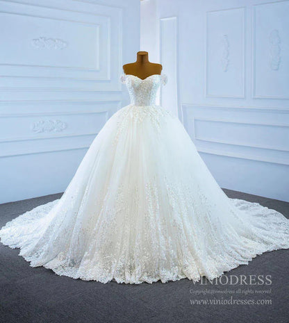 Off the Shoulder Wedding Dresses Plus Size Lace Bridal Gowns VW1033-wedding dresses 2025 -Viniodress-Ivory-Custom Size-