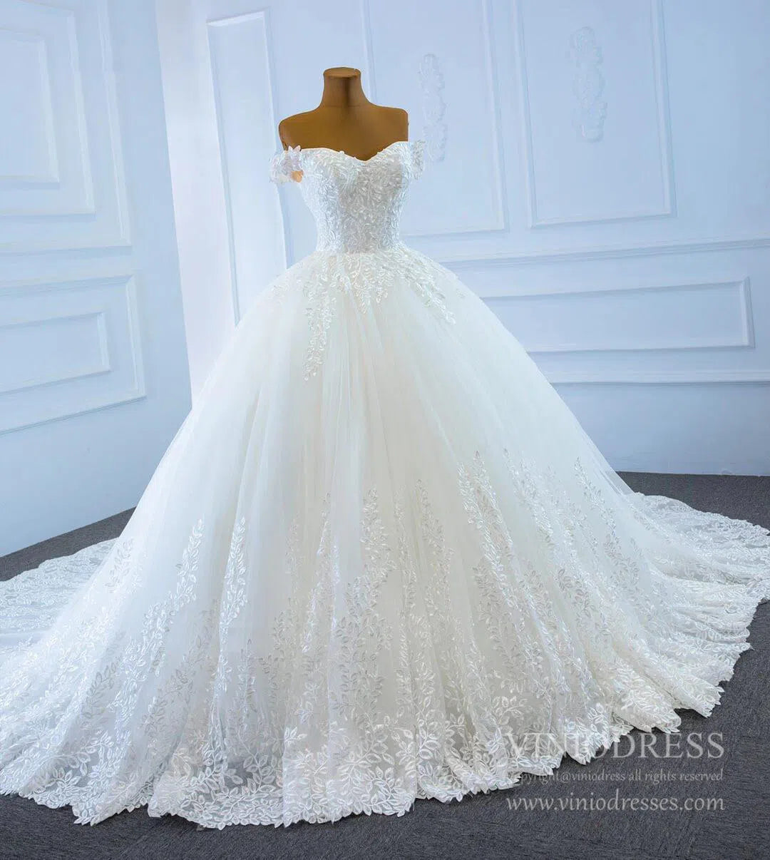 Off the Shoulder Wedding Dresses Plus Size Lace Bridal Gowns VW1033-wedding dresses 2025 -Viniodress-Ivory-Custom Size-