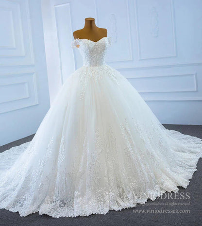 Off the Shoulder Wedding Dresses Plus Size Lace Bridal Gowns VW1033-wedding dresses 2025 -Viniodress-Ivory-Custom Size-