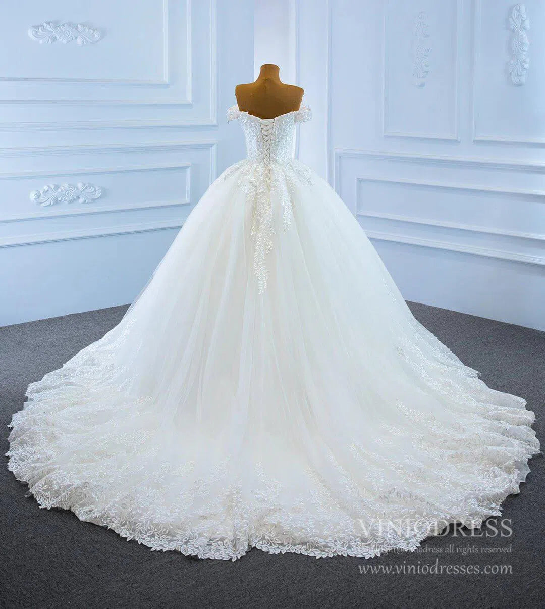 Off the Shoulder Wedding Dresses Plus Size Lace Bridal Gowns VW1033-wedding dresses 2025 -Viniodress-Ivory-Custom Size-