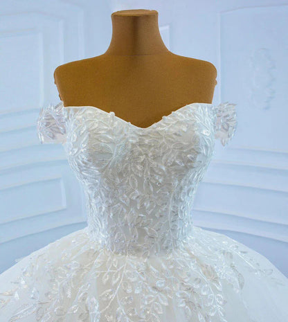 Off the Shoulder Wedding Dresses Plus Size Lace Bridal Gowns VW1033-wedding dresses 2025 -Viniodress-Ivory-Custom Size-