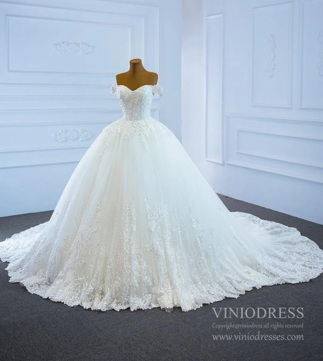 Off the Shoulder Wedding Dresses Plus Size Lace Bridal Gowns VW1033-wedding dresses-Viniodress-Viniodress