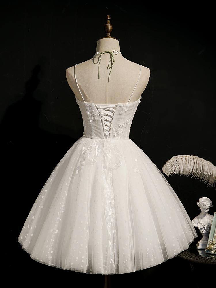 Off White Dotted Lace Homecoming Dresses Spaghetti Strap Party Dress SD1376-Homecoming Dresses 2025 -VINIODRESS-US2-Ivory-