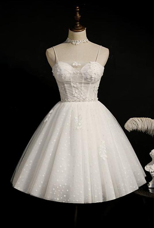 Off White Dotted Lace Homecoming Dresses Spaghetti Strap Party Dress SD1376-Homecoming Dresses 2025 -VINIODRESS-US2-Ivory-