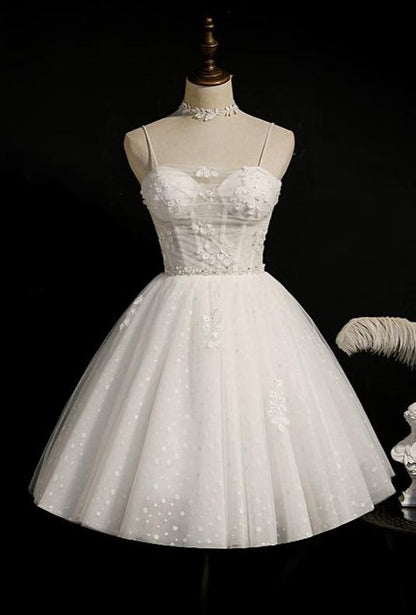Off White Dotted Lace Homecoming Dresses Spaghetti Strap Party Dress SD1376-Homecoming Dresses 2025 -VINIODRESS-US2-Ivory-