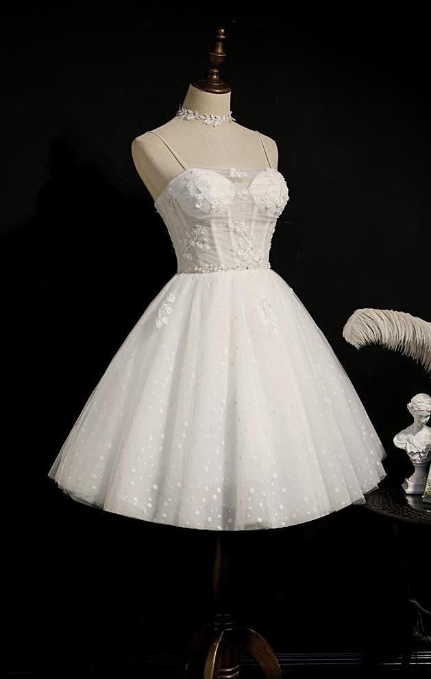 Off White Dotted Lace Homecoming Dresses Spaghetti Strap Party Dress SD1376-Homecoming Dresses 2025 -VINIODRESS-US2-Ivory-
