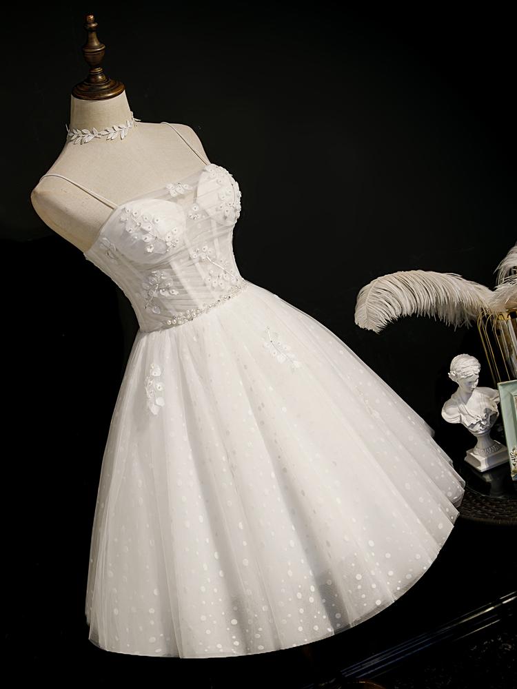 Off White Dotted Lace Homecoming Dresses Spaghetti Strap Party Dress SD1376-Homecoming Dresses 2025 -VINIODRESS-US2-Ivory-