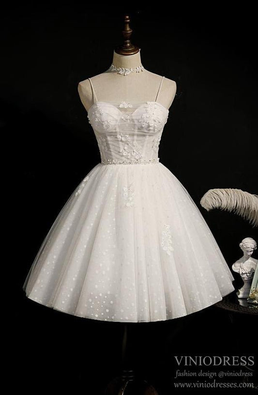 Off White Dotted Lace Homecoming Dresses Spaghetti Strap Party Dress SD1376-Homecoming Dresses 2025 -VINIODRESS-US2-Ivory-