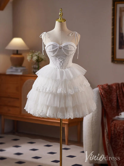 Off White Spaghetti Strap Homecoming Dress with Pearl Corset Bodice and Tiered Lace Tulle Skirt – BJ084-Homecoming Dresses 2025 -Viniodress-Ivory-Custom Size-