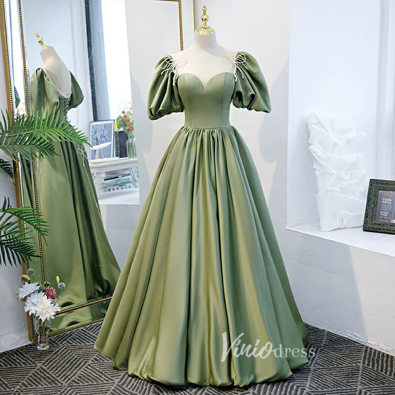 Olive Green A-line Prom Dresses with Beaded Bow on Back FD2633 Viniodress Olive Green A-line Prom Dresses with Beaded Bow on Back FD2633 Viniodress