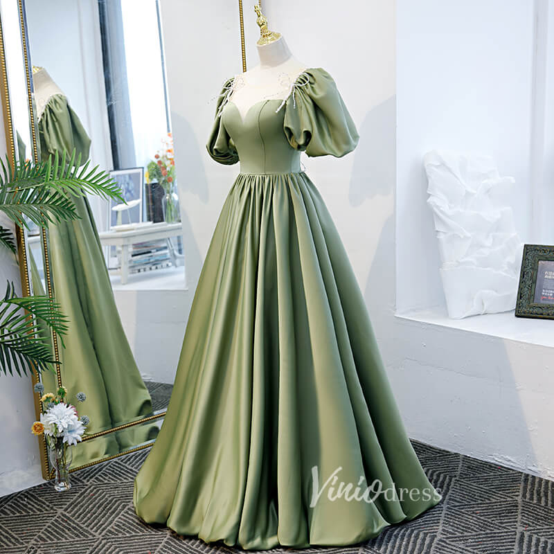 Olive Green A-line Prom Dresses with Beaded Bow on Back FD2633-prom dresses 2025 -Viniodress-Olive Green-Custom Size-