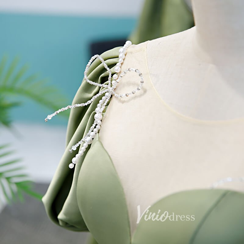 Olive Green A-line Prom Dresses with Beaded Bow on Back FD2633 Viniodress Olive Green A-line Prom Dresses with Beaded Bow on Back FD2633 Viniodress