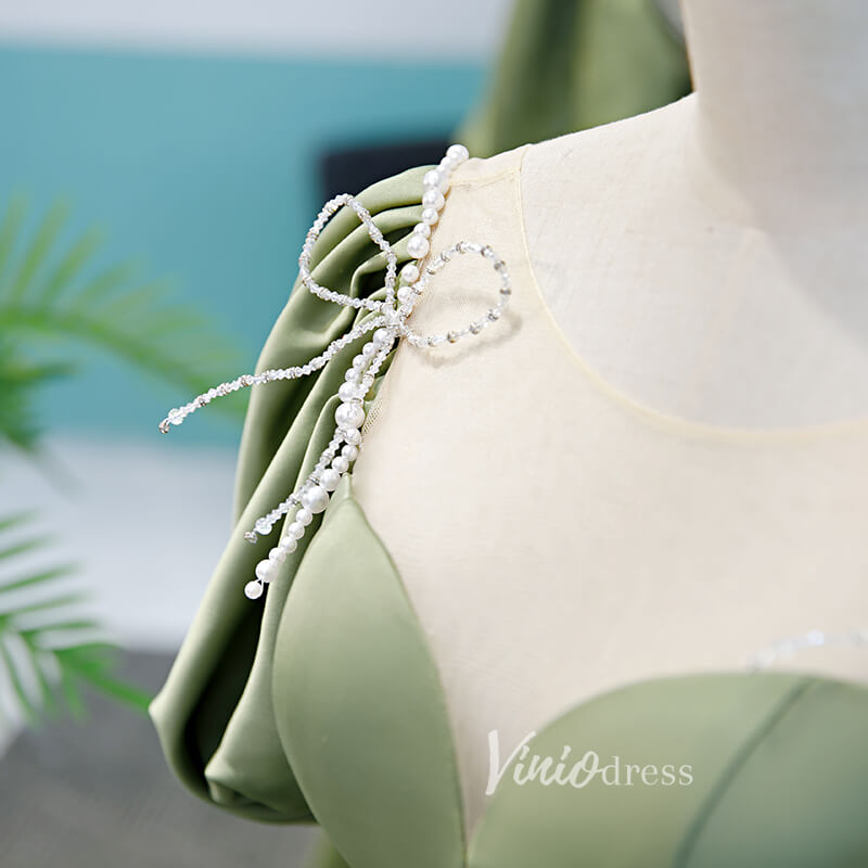 Prom Dress 2025 Olive Green A-line Prom Dresses with Beaded Bow on Back FD2633-unique prom dresses-Olive Green-Custom Size-Viniodress