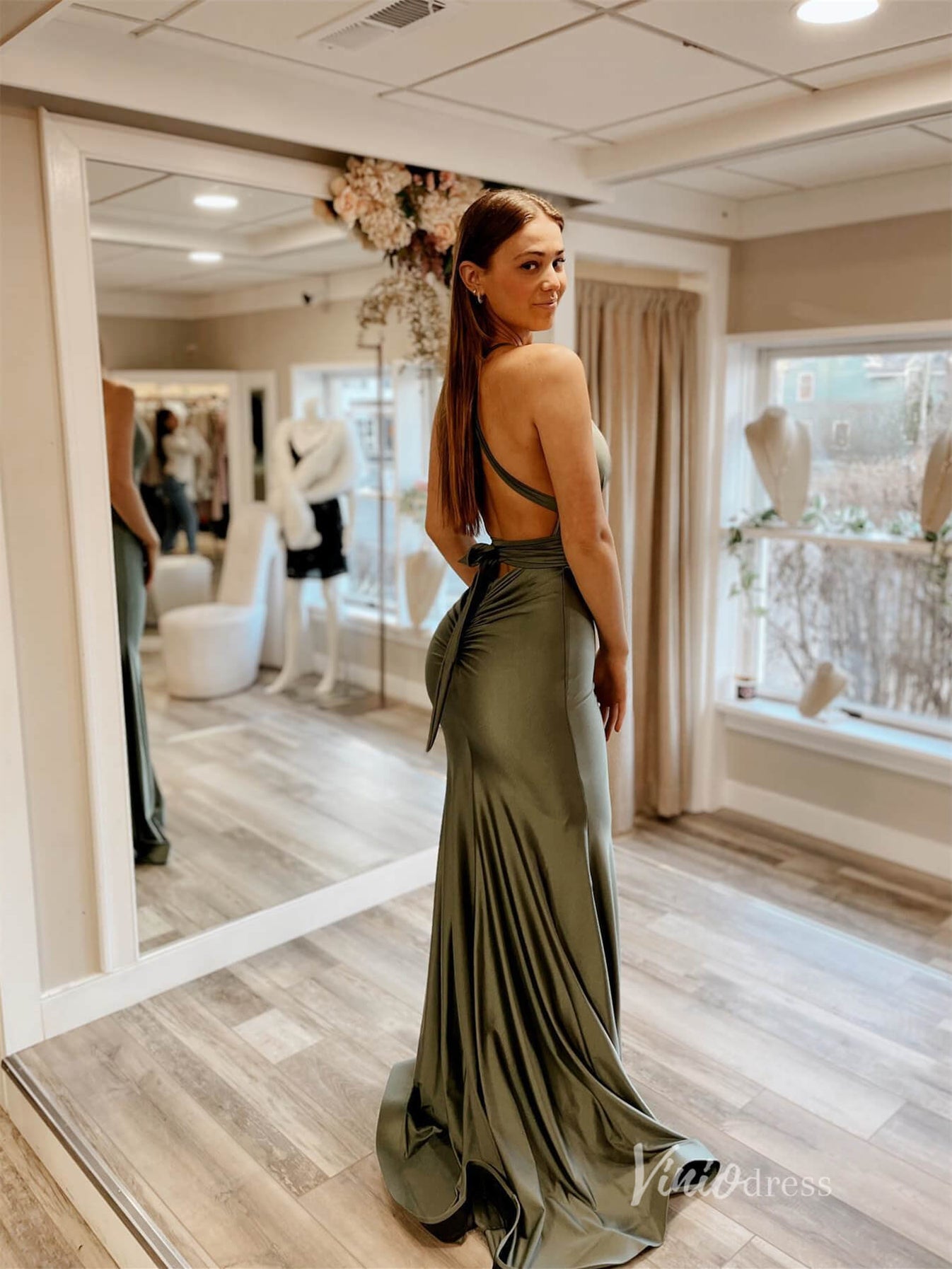 Plunging Olive Glamour Dress